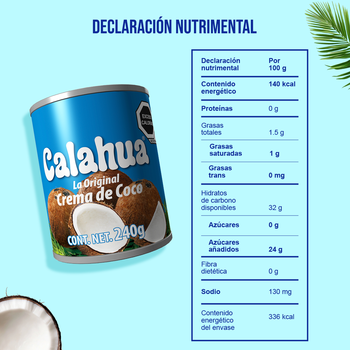 Crema de Coco La Original, Lata de 240 g nutrimental
