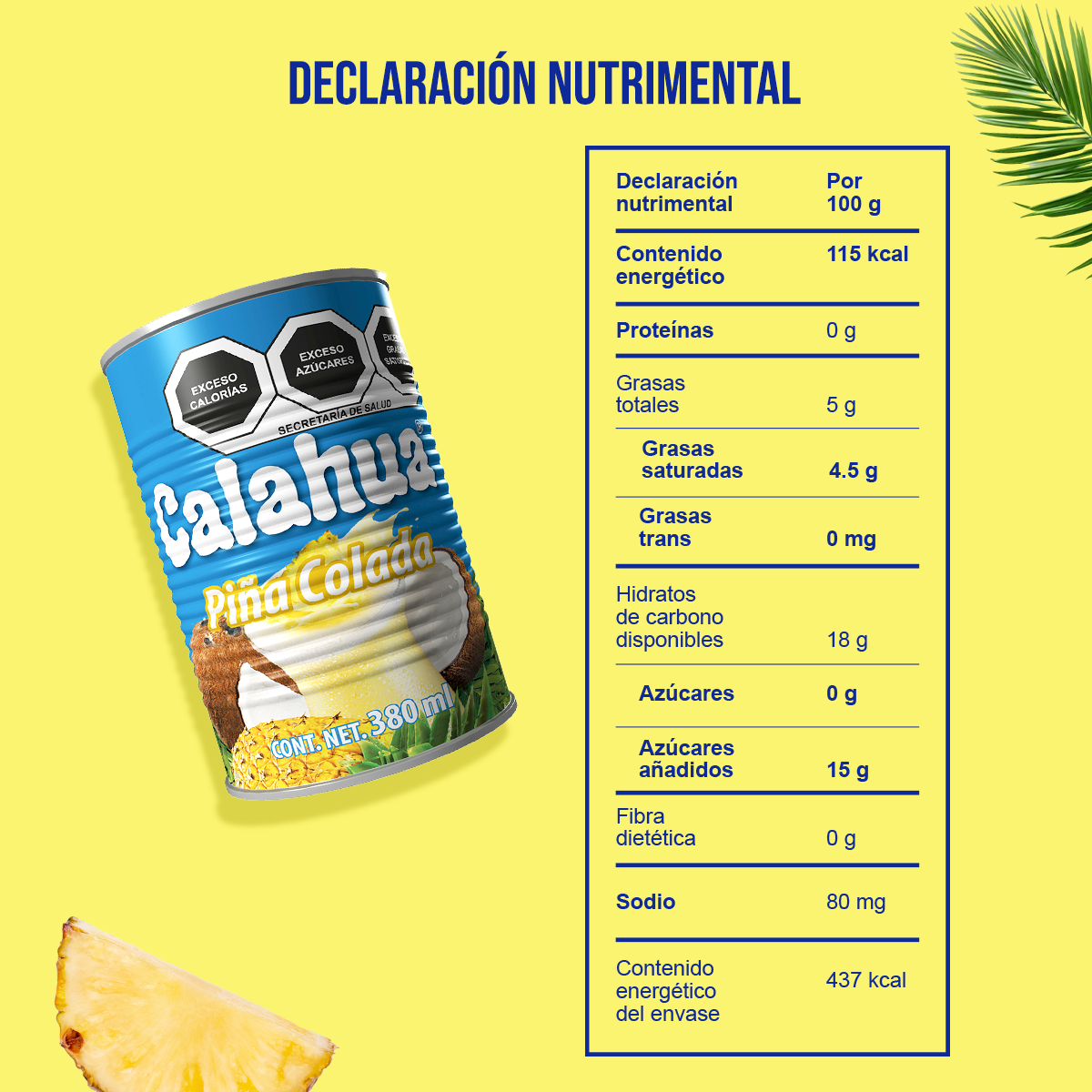 La Auténtica Piña Colada, lata de 380 ml nutrimental