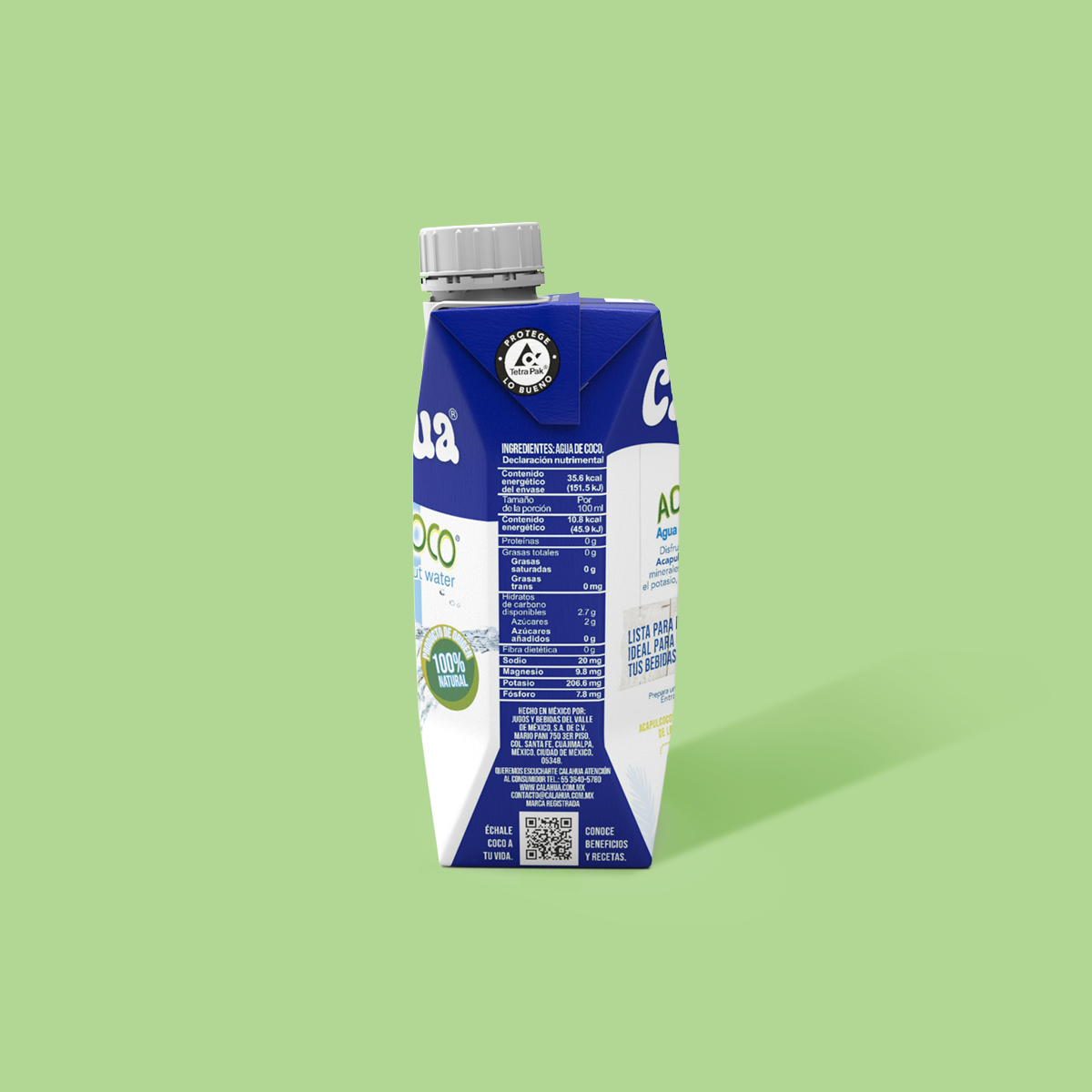 Agua de Coco Natural , tetra prisma de 330ml lateral